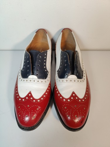 Vtg Johnston & Murphy Seaview Spike Golf Shoes Men Sz 7.5 Wingtip Red White Blue