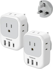 UK Adapters for Travel 2 Pack, Type G US to UK Plug Adapter with 4 Outlets 3 US