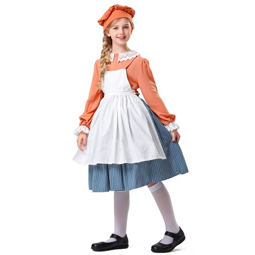 Girls Pioneer Olden Day Pilgrim Frontier Colonial Victorian Book Week Maid Dress - Picture 11 of 13