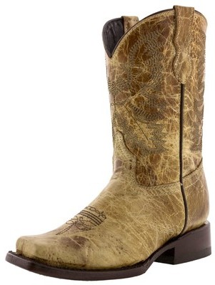 Kids Western Cowboy Boot Square Distress Sand Leather Bota Rancho Size 11, 12, 1