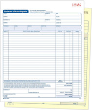Auto Repair Estimate Book, 2-Part, Carbonless, White/Canary, 8-3/8 X 10-11/16 In