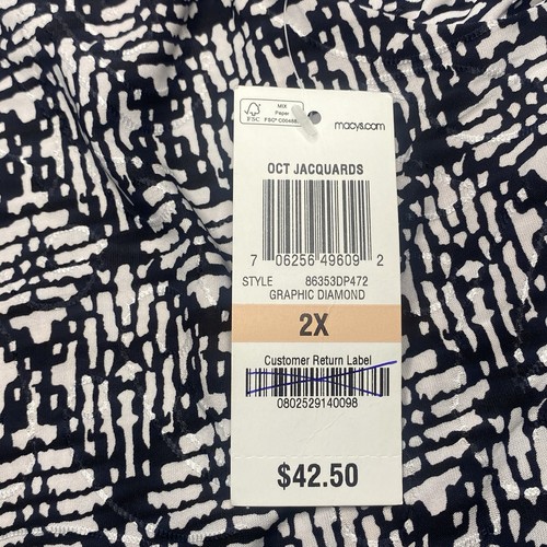 JM Collection Blouse Shirt Women 2X Black White Graphic Diamond Textured New - Picture 8 of 9