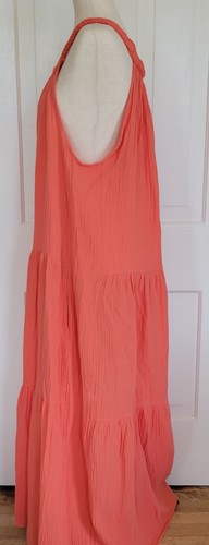 King Universal Beach Dress Sundress Coverup Orange Coral 100% Cotton Size L - Picture 3 of 12