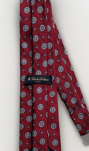 Brooks Brothers rote Seidenkrawatte Krawatte blau Medaillon England altes Geld adrett - Bild 3 von 8