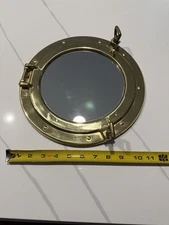 12 Inch Brass Porthole Mirror, Opens And Closes, Mirror Is 8” Ship, Cabin, Decor