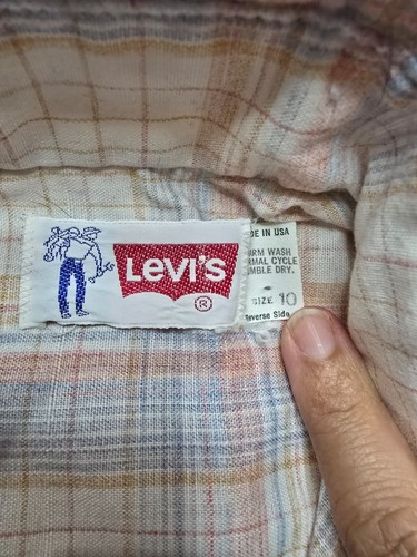 Levi's Vintage 70-80s Western Shirt orange Blue Plaid Short Sleeve Boys 10 - Picture 2 of 7