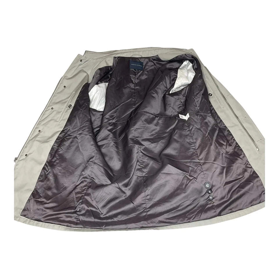 Banana Republic Coat Mens Medium Khaki Leather Trim Button Zip Lined Topcoat - Image 3 of 4