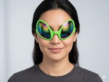 Close Encounter Alien Costume Glasses Sunglasses Green UFO Mirrored Rainbow Bug