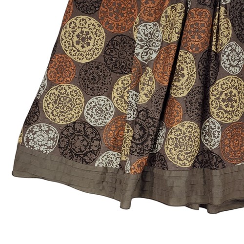 Nic + Zoe Skirt 4 Women Brown Orange Floral A-Line Pleated Cotton Boho Retro 70s - Picture 7 of 13