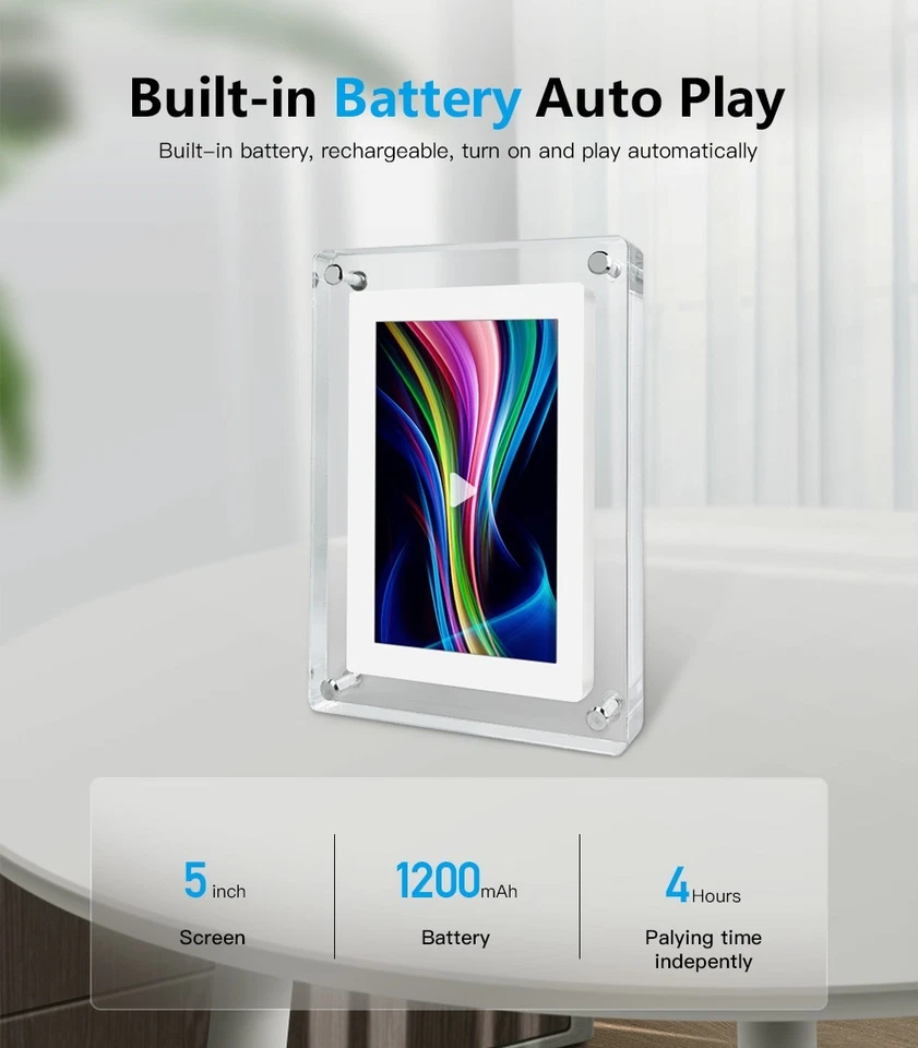 Acrylic Digital Photo Frame 5 inch 1200mah IPS LCD 1080 4GB memory - Image 4 of 4