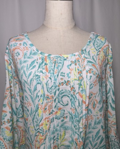 Ruby Rd Tunic Top Shirt Blouse 3X Women 3/4 Sleeve Paisley Embroidered Green - Picture 2 of 13