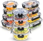 JoyJolt 24pc Borosilicate Glass Storage Containers with Lids | 12 Black