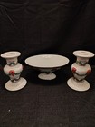 International Silver Company Ceramic Gold Rim 3 Pc Christmas Set Candle Holder 8