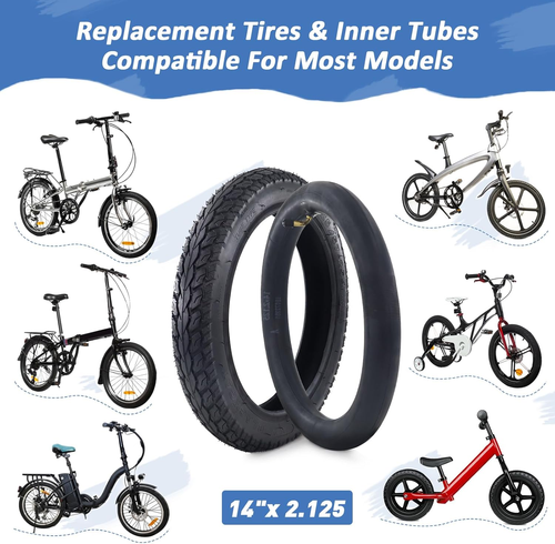 2 Pack E-Bike Tire Kids Bike Tire 14X2.125 with 2 Tubes Strong Grip Compatible R - Picture 2 of 12
