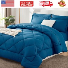 Full Size Comforter Sets Teal - 7 Pieces Bed in a Bag Full, Luxury Soft Bed S...