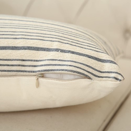 Grey and Cream Farmhouse Throw Pillow Covers 18 x 18, Modern Accent Square De... - Picture 4 of 7