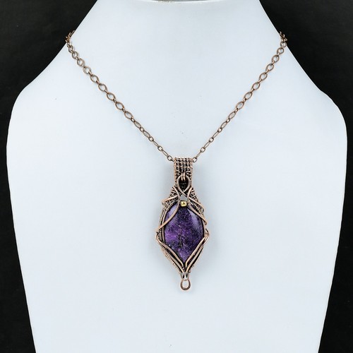 Venta Día de la Amistad Cobre Ovalado Purpurita Piedras Preciosas Alambre Envuelto Colgante Joyería - Imagen 5 de 6