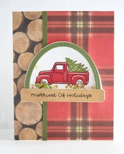Handmade MERRIEST OF HOLIDAYS snowglobe red truck SHAKER Christmas card kit of 4
