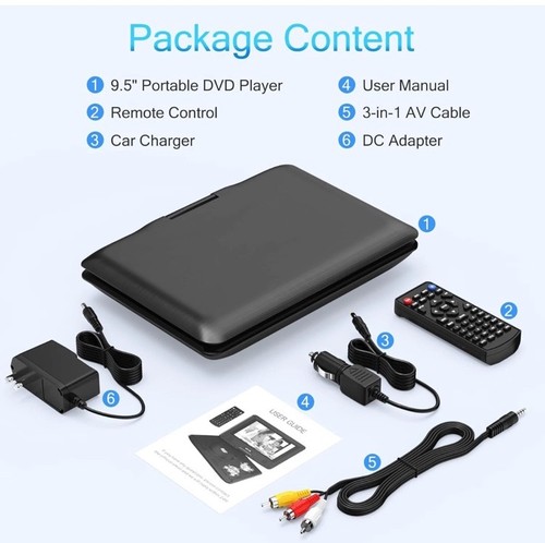 11.5" Portable DVD Player with 9.5" Swivel Screen, 5-Hours Rechargeable Black - Picture 7 of 7
