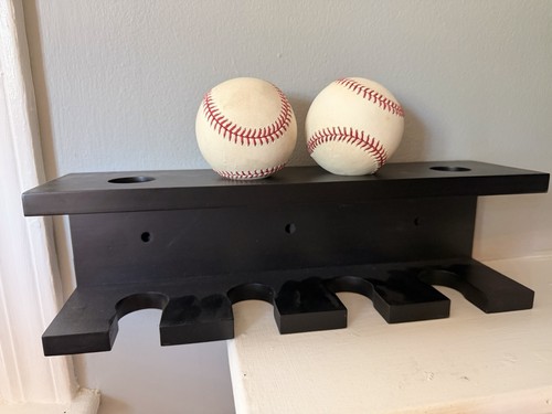 Wall Mounted Blk-Brown Wood Baseball Bat Holder and Ball Display Shelf Bat Rack