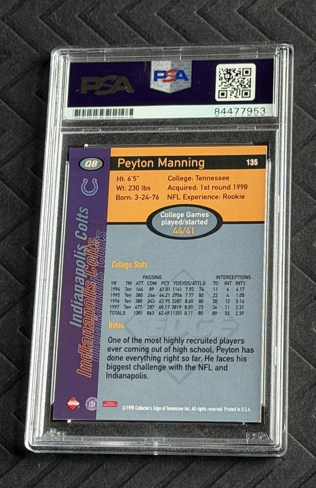 1998 Collector’s Edge Peyton Manning Rc Autograph - PSA/DNA - BEAUTY !! - Image 3 of 4