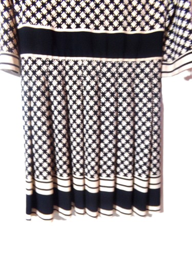 VESTIDO JERSEY ACAMPANADO ELIZA J TALLA 12 CUELLO REDONDO BEIGE NEGRO - Imagen 2 de 8