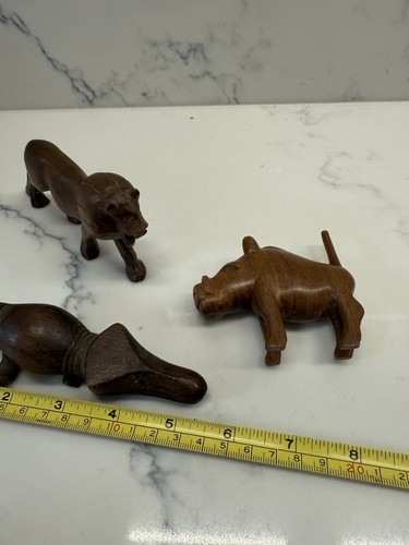 Vintage 3 handgeschnitzte afrikanische Holztiere Kroko Löwe Nilpferd Afrikaner - Bild 22 von 23