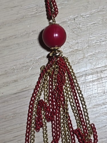vintage red gold Double strand knotted chain tassle necklace Red Bead Accent - Picture 6 of 8