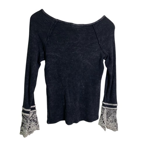 Able Damen Top schwarz Gr. S Thermo Spitzenbündchen Y2K Grunge Country Boho - Bild 2 von 10