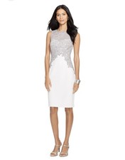NWT Lauren Ralph Lauren White Taupe Lace Cocktail Dress Sz6 Graduation Wedding