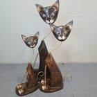 Vintage Cats Family of 3 Wood and Metal Statue Figures MCM Decor 27, 31 & 38cm