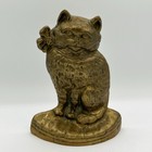 Vintage Solid Cast Brass Kitty Cat With Bow 3lb Doorstop Original Patina
