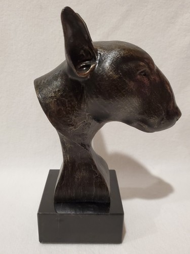Bull Terrier Dog Bust Head Figurine Sculpture Statue Trophy Cast On Marble Base - Picture 2 of 5