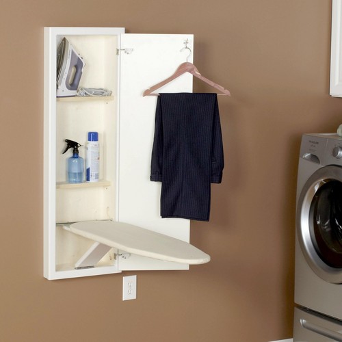 In-Wall Recessed Ironing Cabinet With Storage Shelves, White - Picture 3 of 7