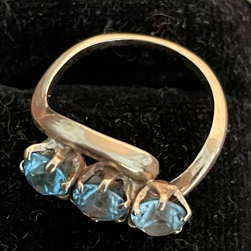 Vintage Antique 14kt Yellow Gold Claw Set Aquamarine 3 Stone Ring 1+ Carat Sz 4 - Picture 3 of 7
