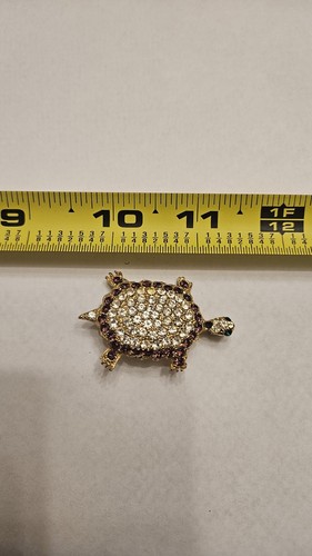 Vintage Gold Tone Pink Rhinestone Turtle Pin Brooch - Picture 2 of 5