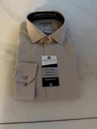 Camisa de vestir Perry Ellis Portfolio corte moderno para hombre elástica sin arrugas - Imagen 1 de 4