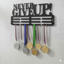 Never Give Up Medal Hanger Champion Hard Work Strength Wall Display Sign Plaque
