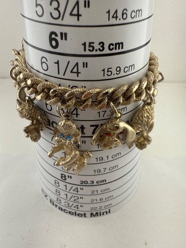 Vintage Dog Charm Bracelet Gold Tone Poodle Terrier Spaniel Collectible - Picture 9 of 10