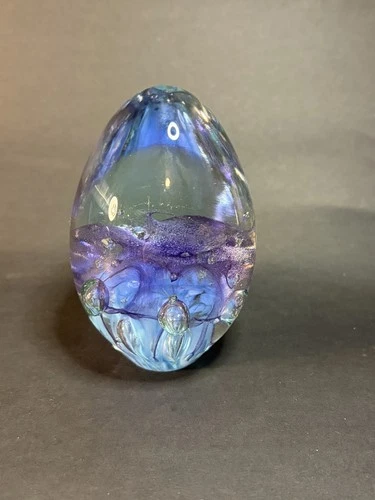 VMI Murano Egg Shaped Paperweight Blue & Purple 1995