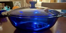 Vintage Anchor Hocking Cobalt Blue Round Covered Casserole Dish Ovenware 2 Qt