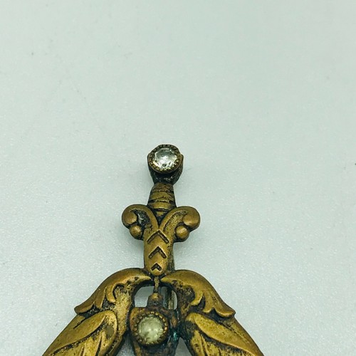 Antik Messing Tack Adler Schwerter Steine Pin Hutnadel, Krawattennadel Anstecknadel Opal? - Bild 8 von 10