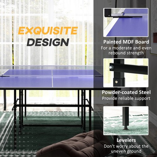 9FT Folding Table Tennis Table with 4 Wheels, for Indoor Use, Blue - Picture 7 of 11