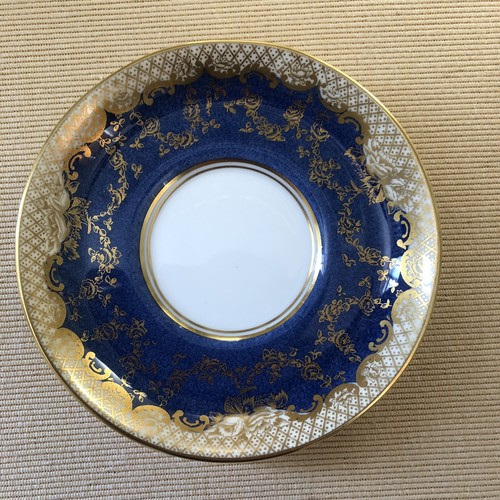 Antique Crown Staffordshire Blue and Gold Roses Demitasse Trio #3 - Collectible - Picture 6 of 8