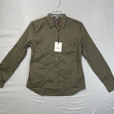 UNTUCKit Annabella Olive Green Button Up Shirt Women s Size 0 Long Sleeve Pocket