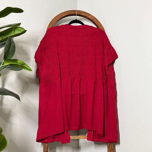 Lularoe 3XL 26/28 rote Kaylin gesmokte Kurzarm Strickjacke vorne offen - Bild 3 von 7