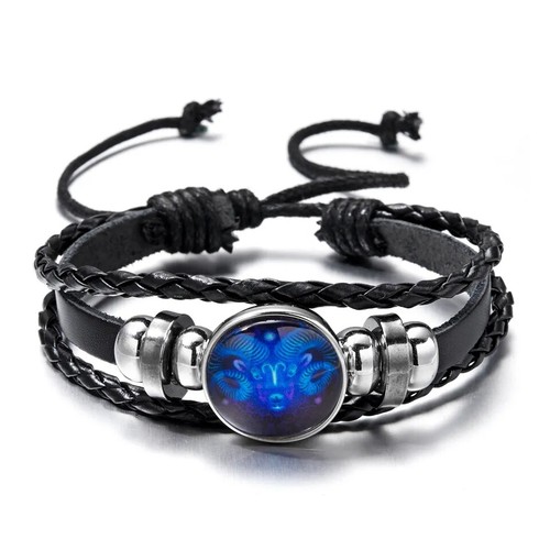Pulsera Brazalete Para Hombres Mujer de Cuero Espiritual del Zodiaco Luminosa - Picture 13 of 34