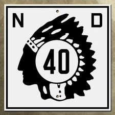 North Dakota route 40 highway marker road sign shield 1931 Native American chief