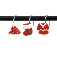 Set of 12 Christmas Shower Curtain Hooks Xmas Clothes Shoes Hats Decoration C...