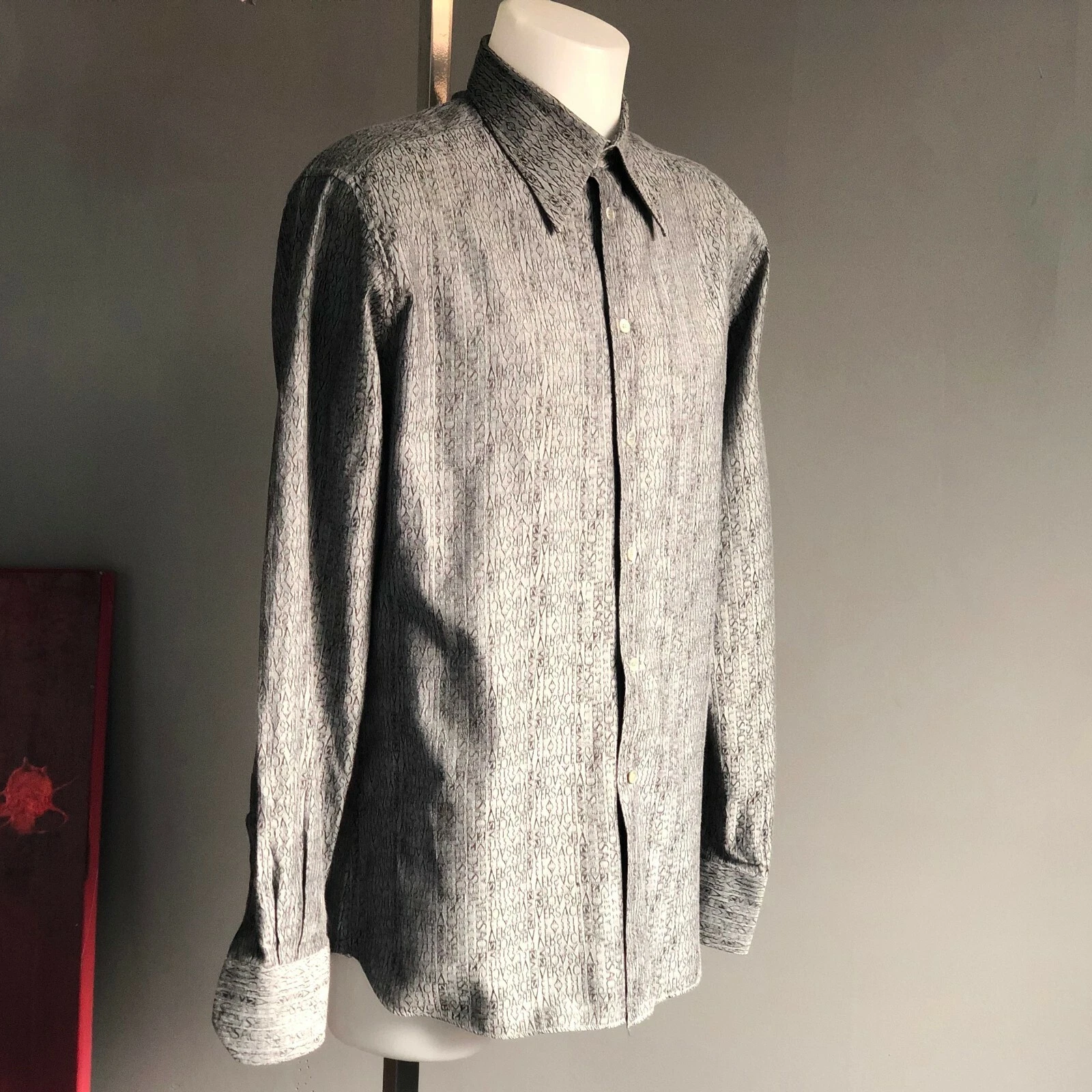 Camicia uomo vintage VERSACE CLASSIC grigia cotone taglia 41 16 made in Italy